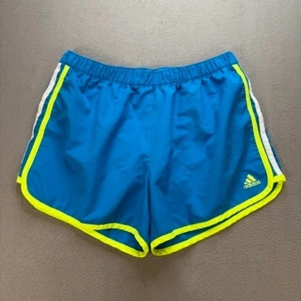 Adidas Running Shorts Marathon 10 Regular Fit Medium Blue Neon Yellow 3 Stripe